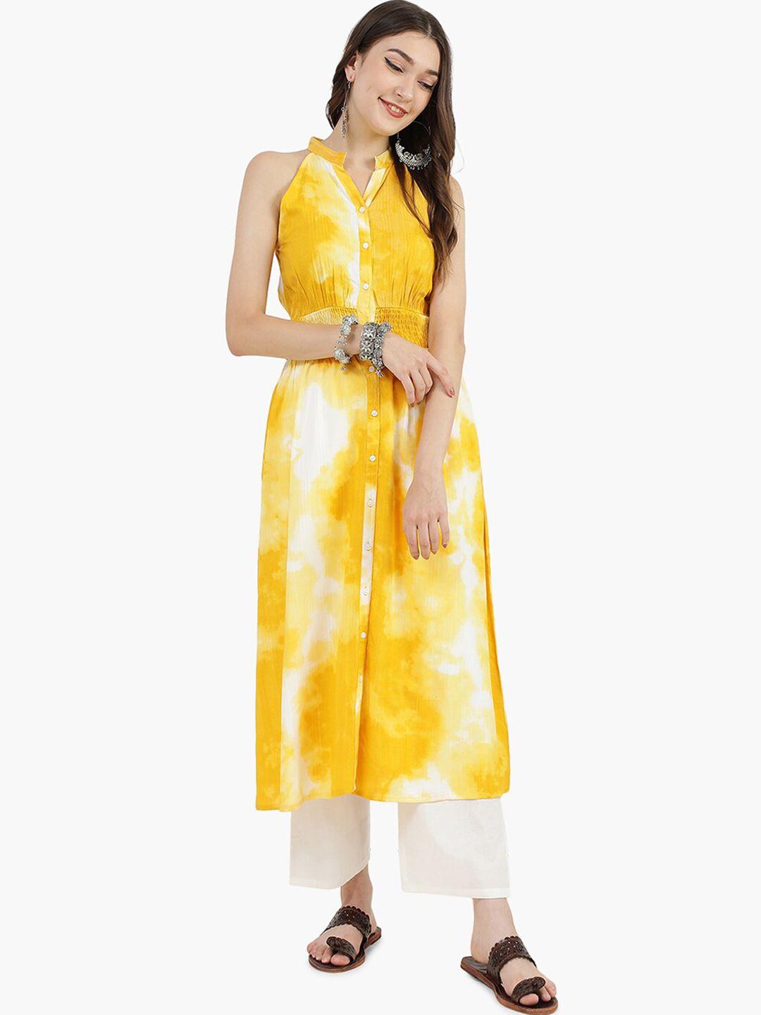 virgio tie & dye mandarin collar sleeveless kurta with trousers