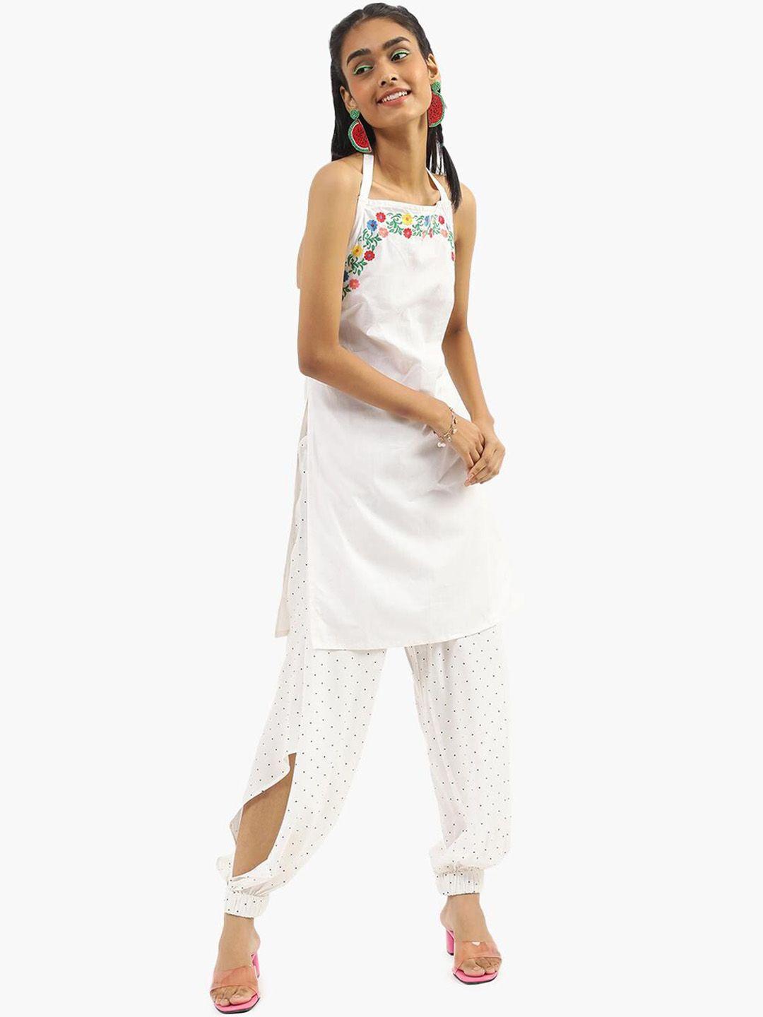 virgio floral embroidered pure cotton kurta with salwar