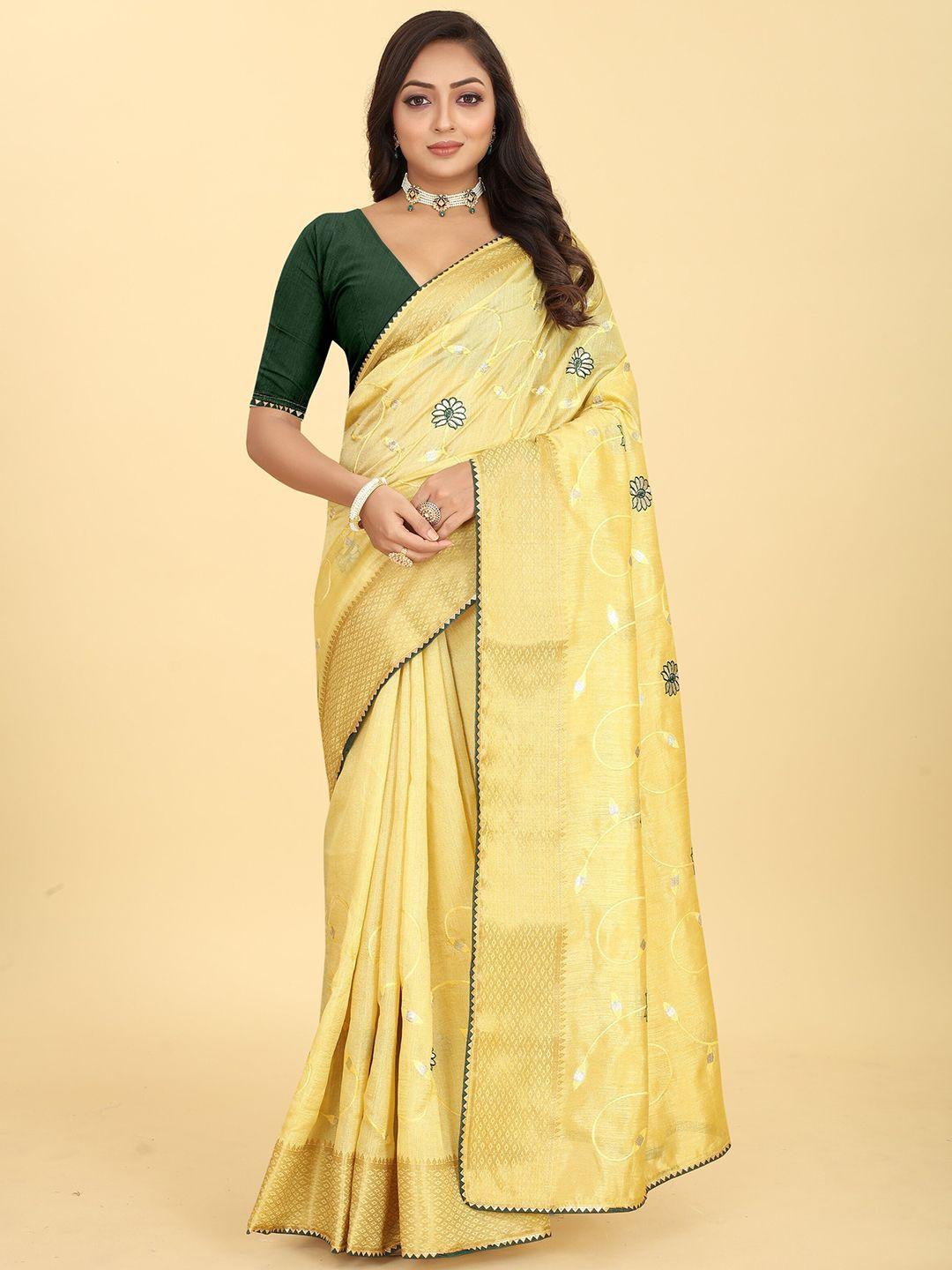 kiwie yellow & green ethnic motifs zari saree