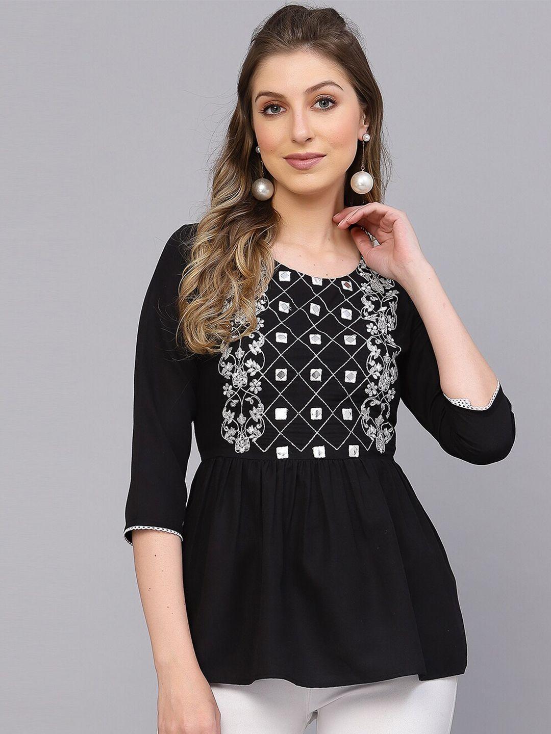 selvia black floral embellished top