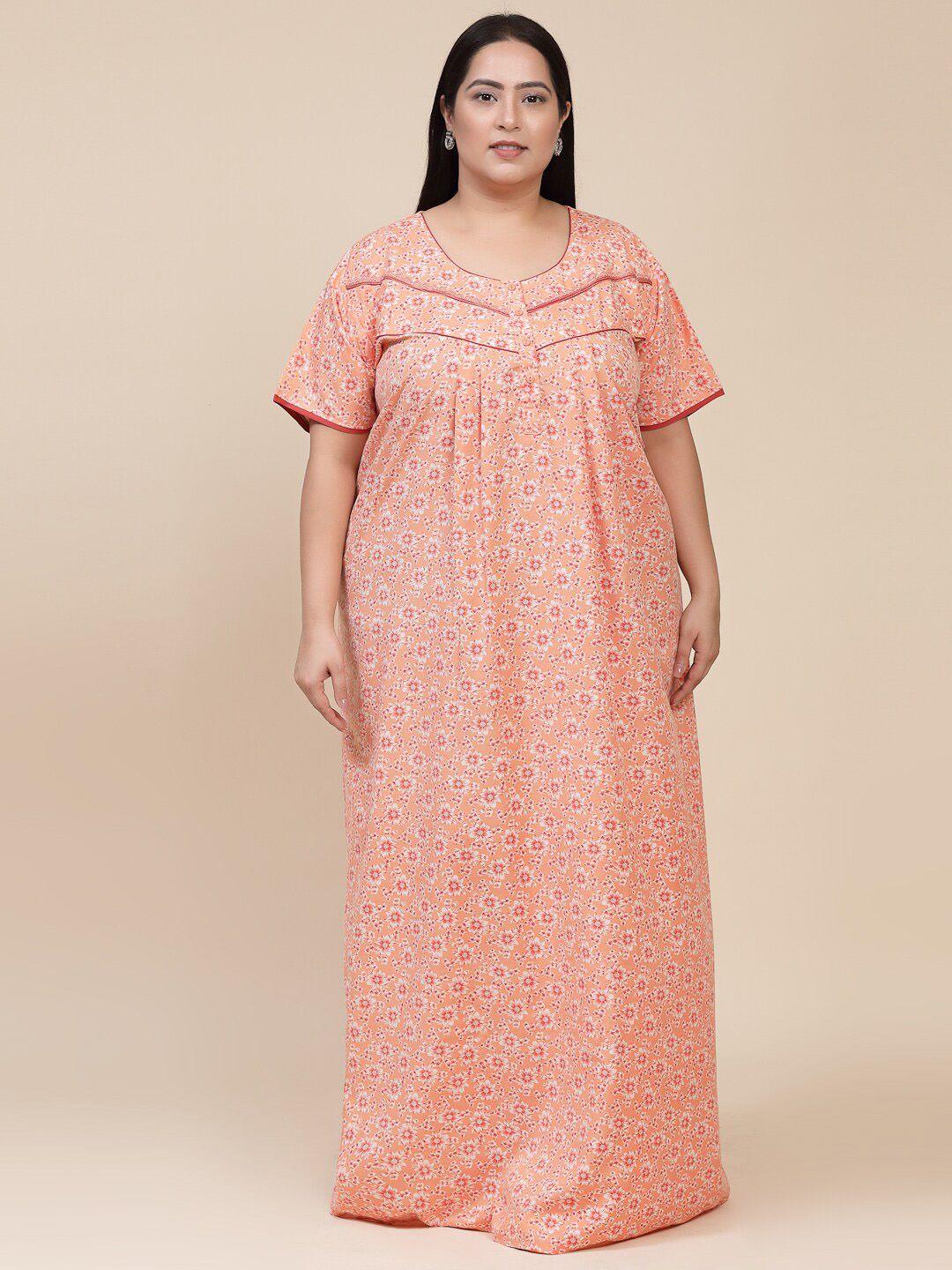 sweet dreams peach-coloured printed maxi nightdress