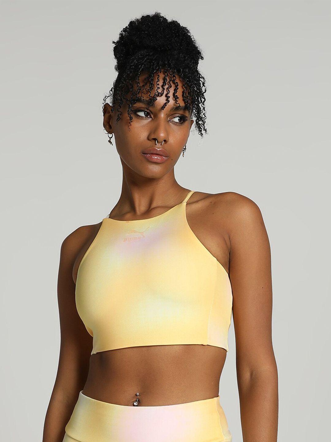 puma classics beach days printed crop top