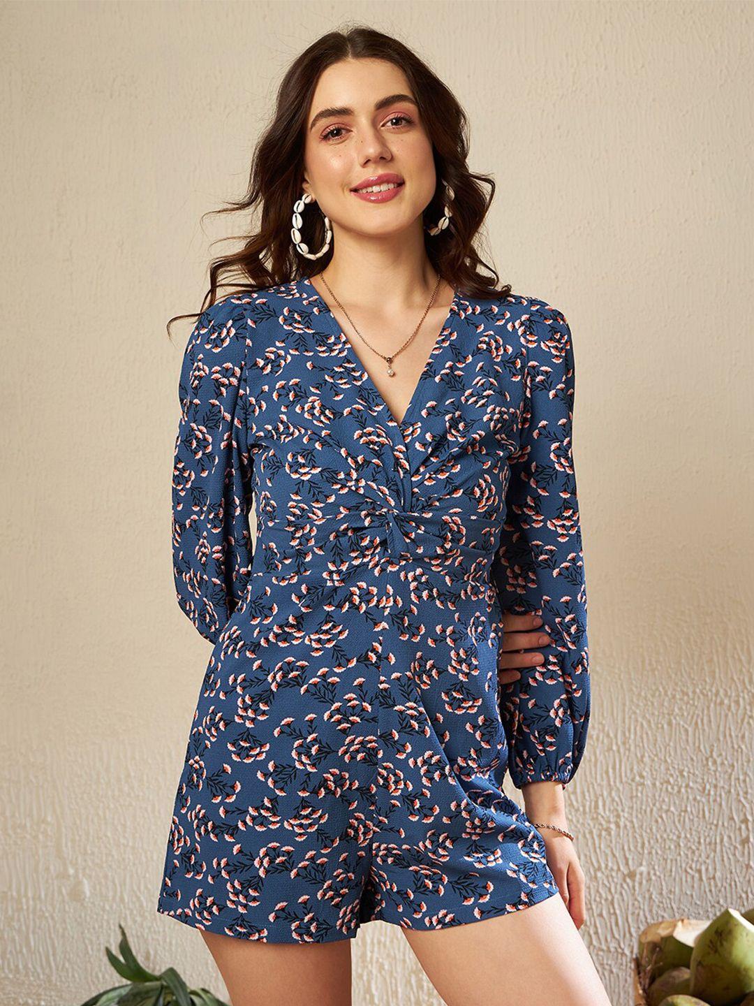 kassually navy blue & black v-neck printed playsuit