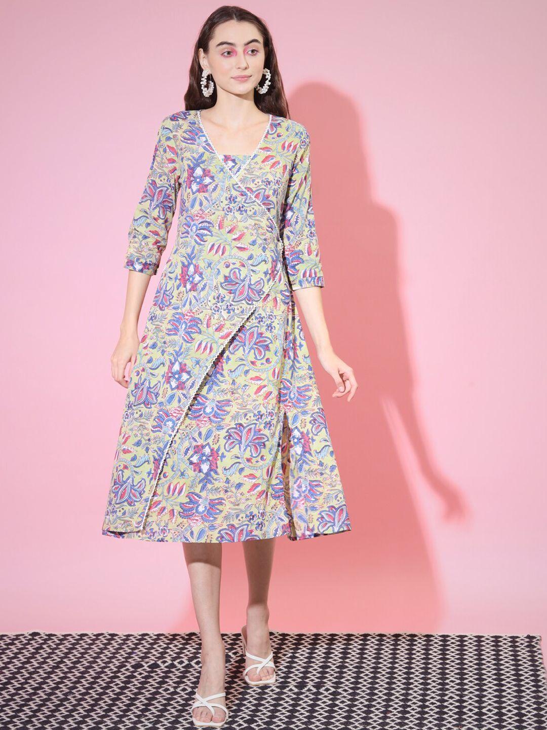 sangria floral printed cotton a-line dress