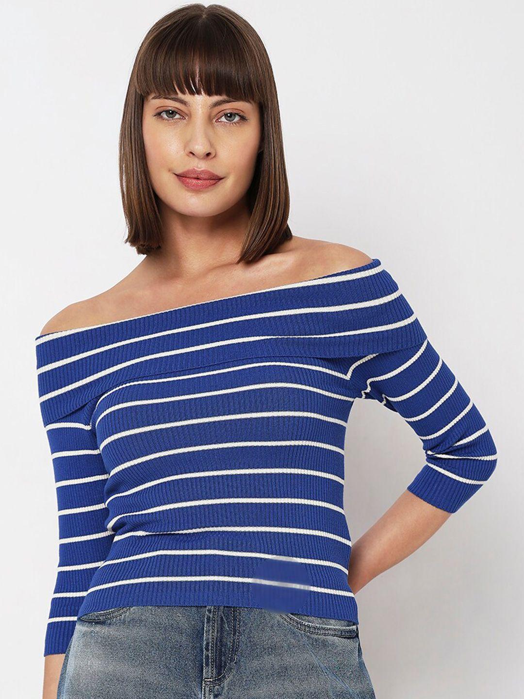 vero moda women blue & white striped pullover