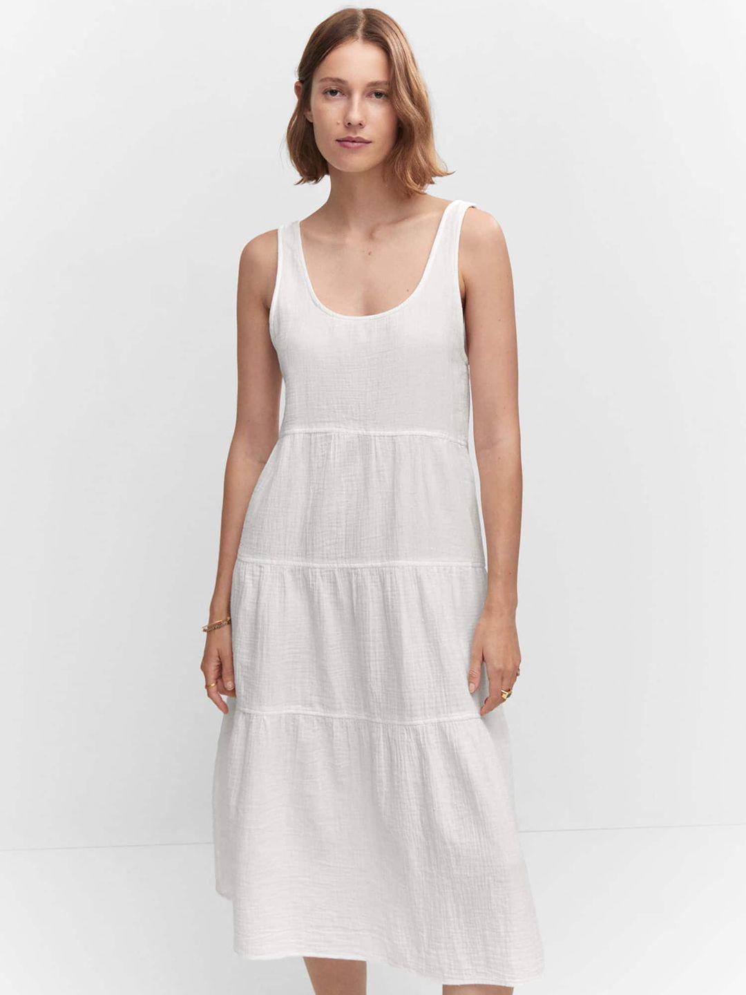 mango tiered pure cotton a-line midi dress