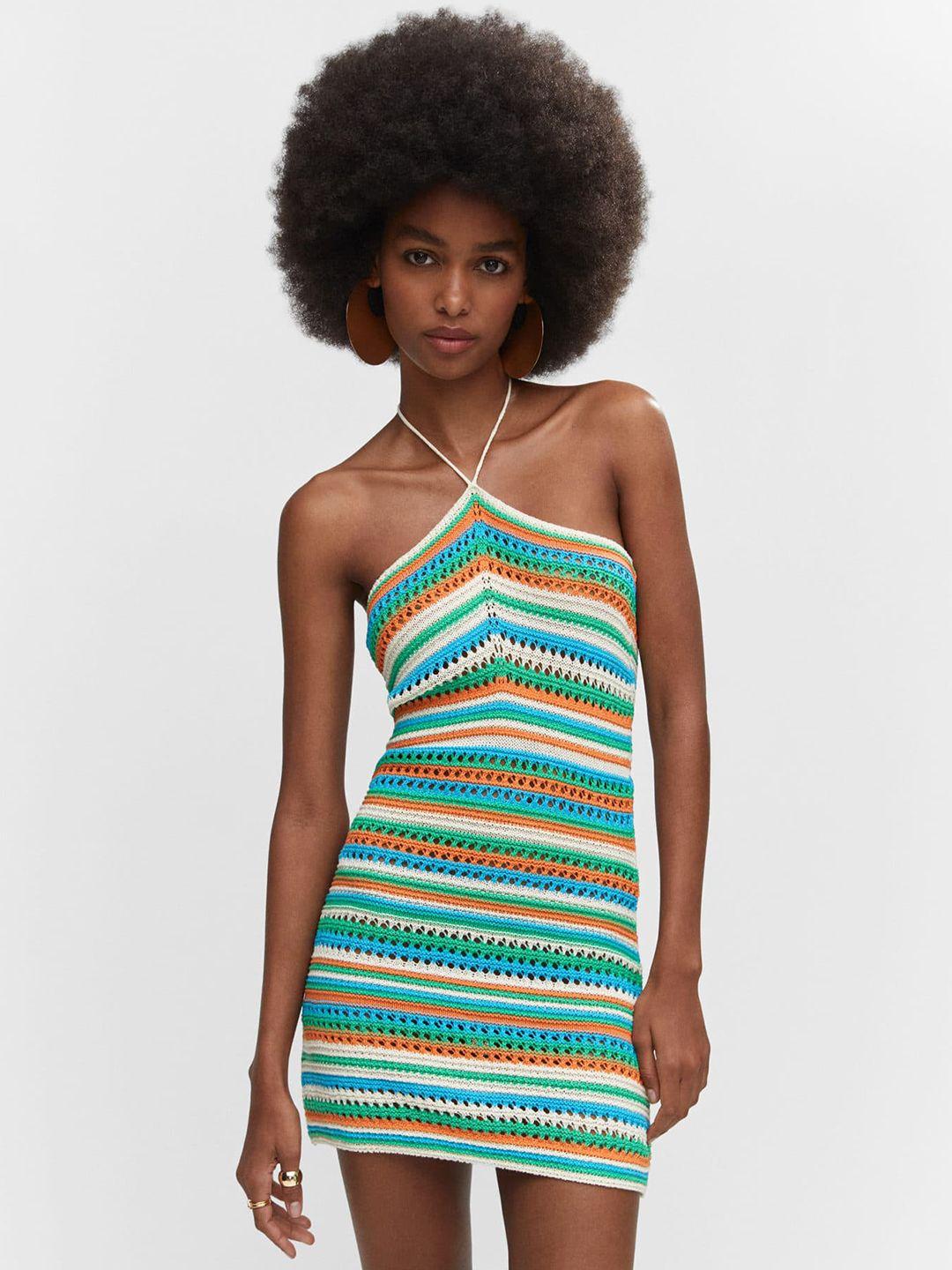 mango striped halter neck bodycon mini dress