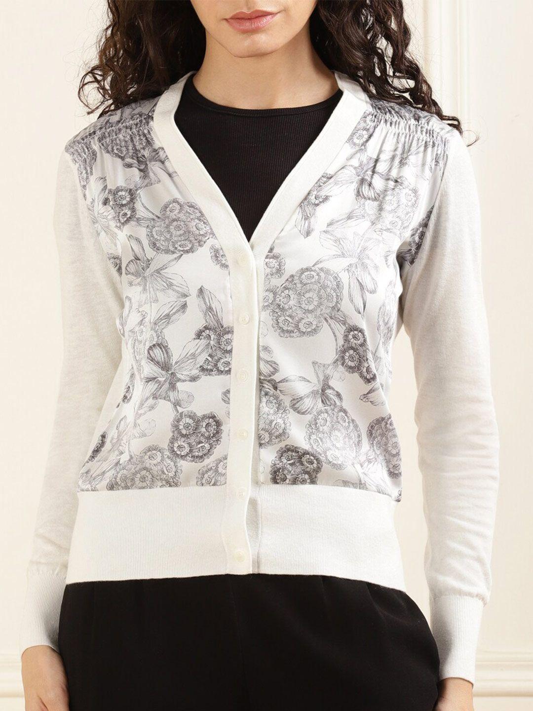 ted baker women white & black floral printed cardigan