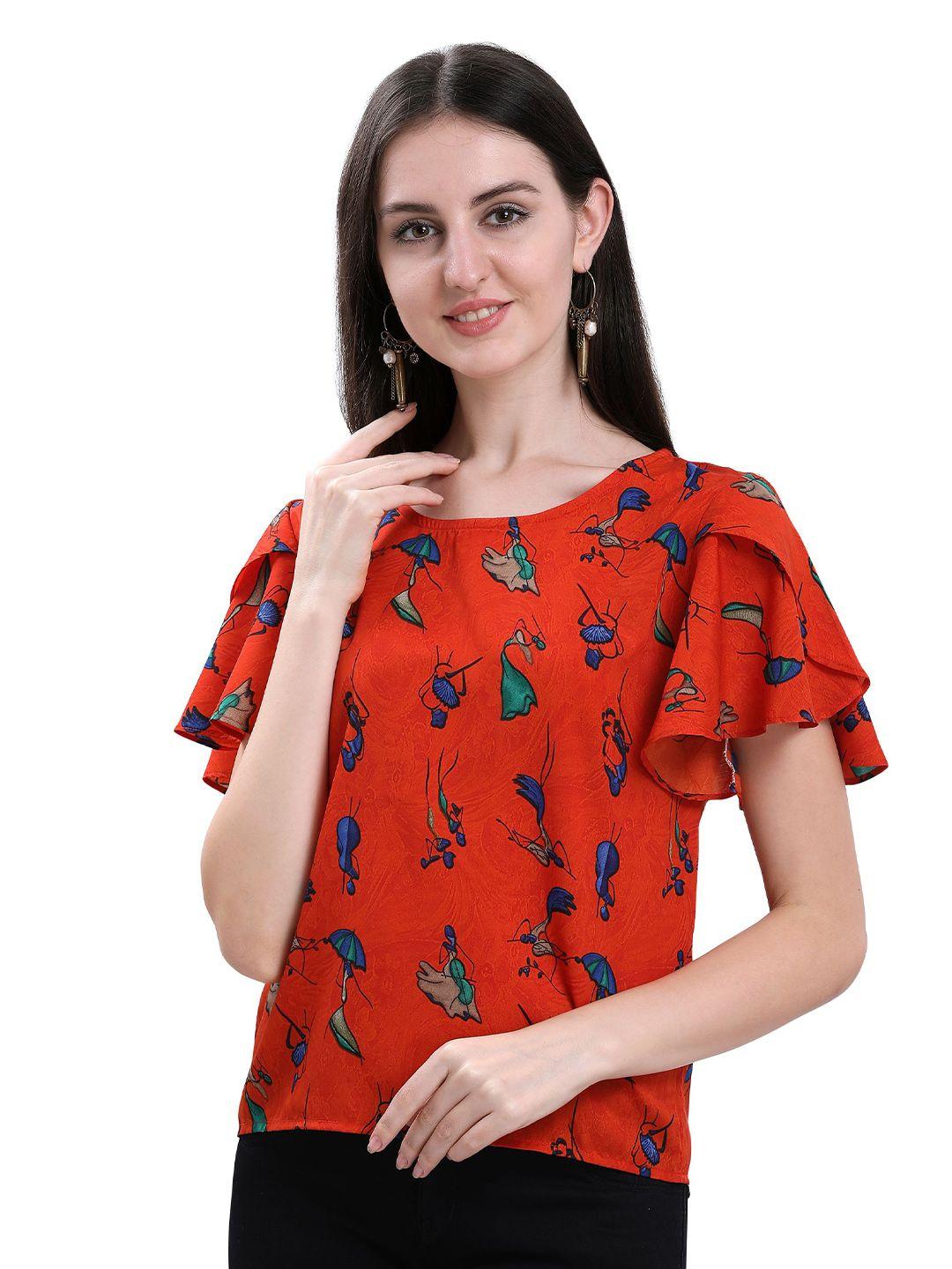 baesd floral print flutter sleeve ethnic crepe top