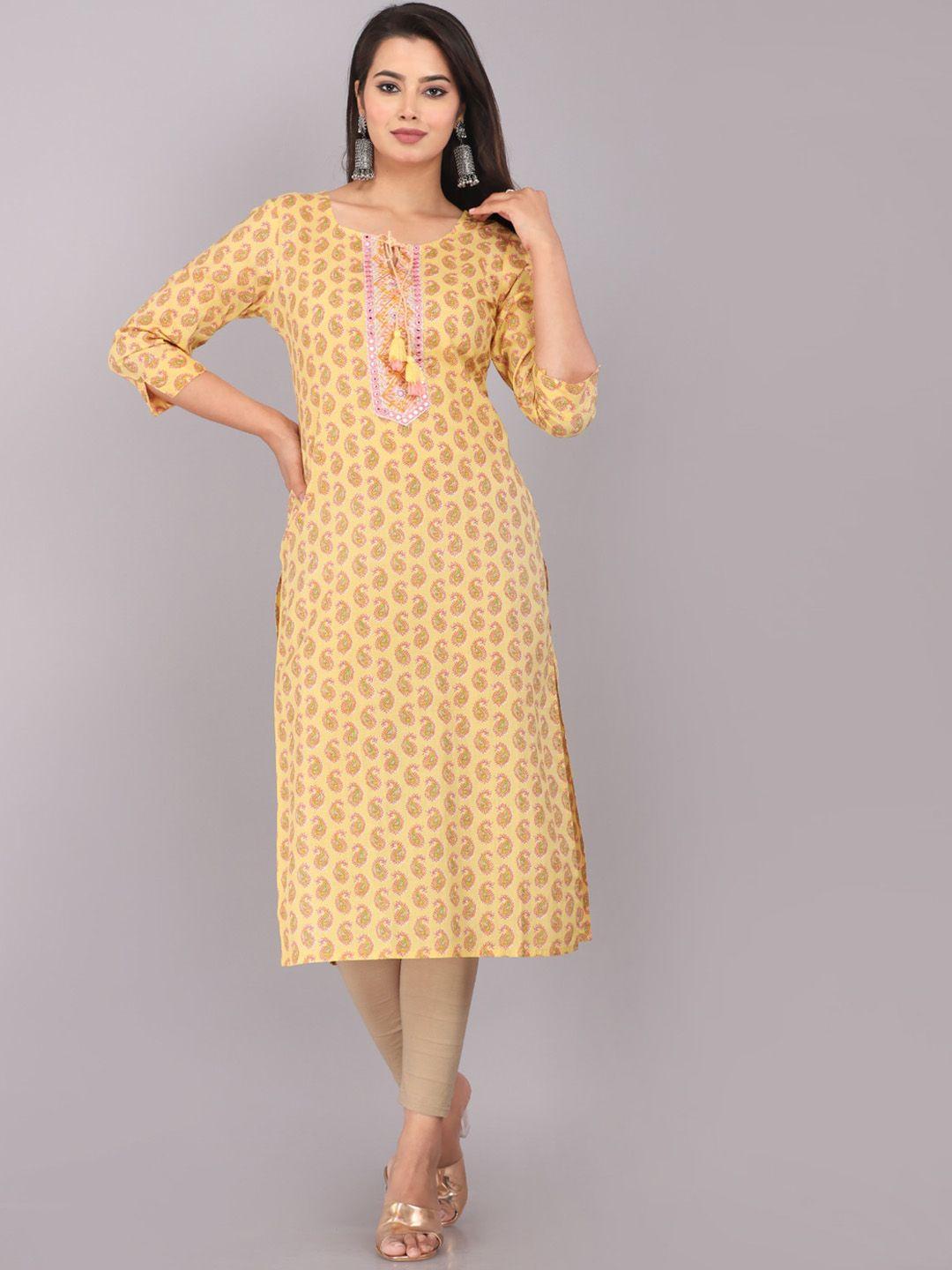 kalini women yellow ethnic motifs printed kurta