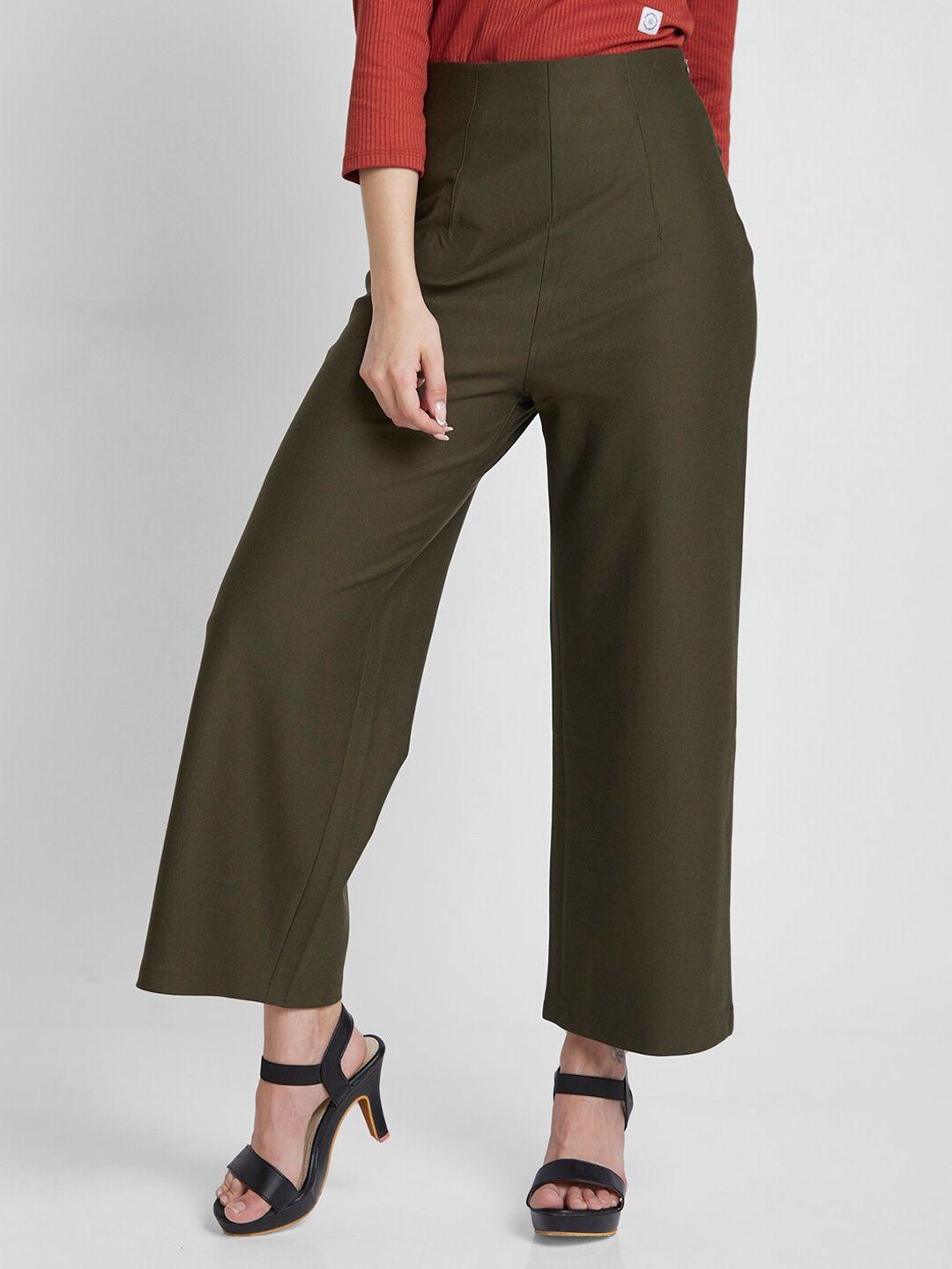 spykar women ankle length flared fit parallel trousers