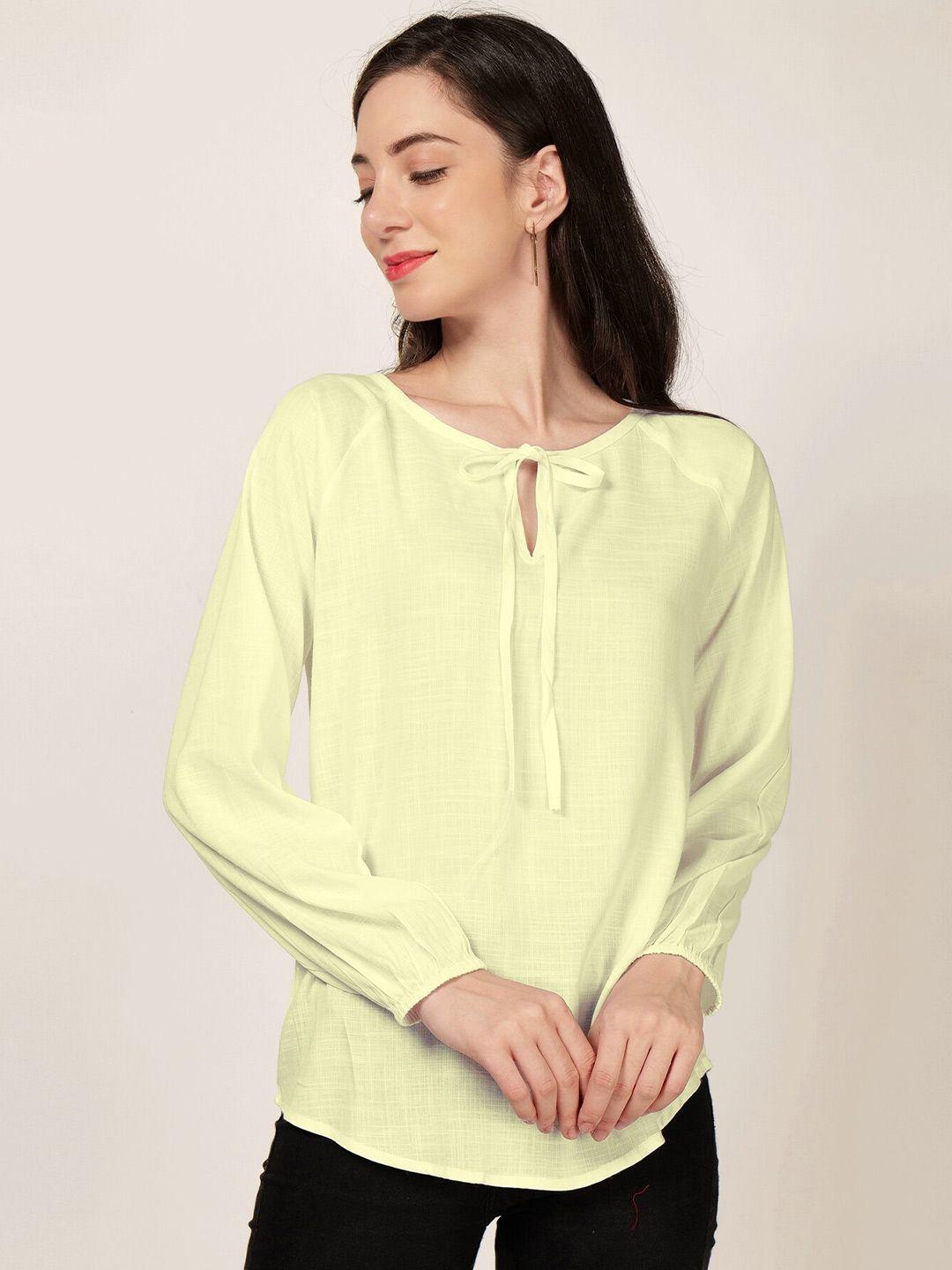 patrorna beige tie-up neck top