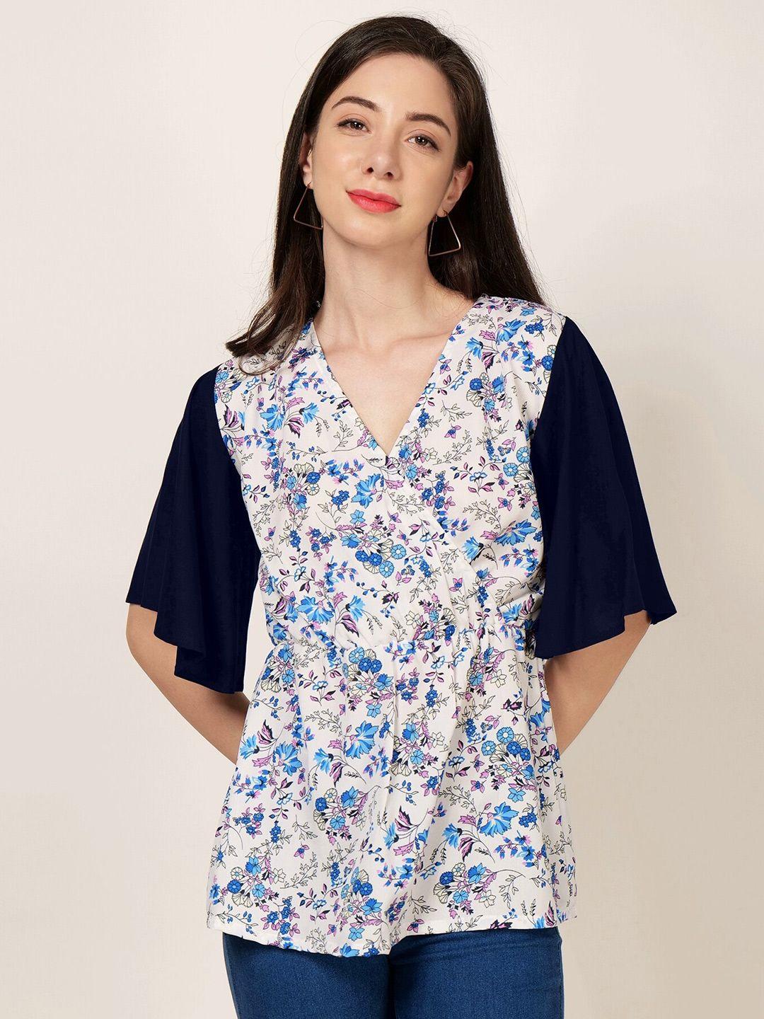 patrorna multicoloured floral print flared sleeve layered wrap top