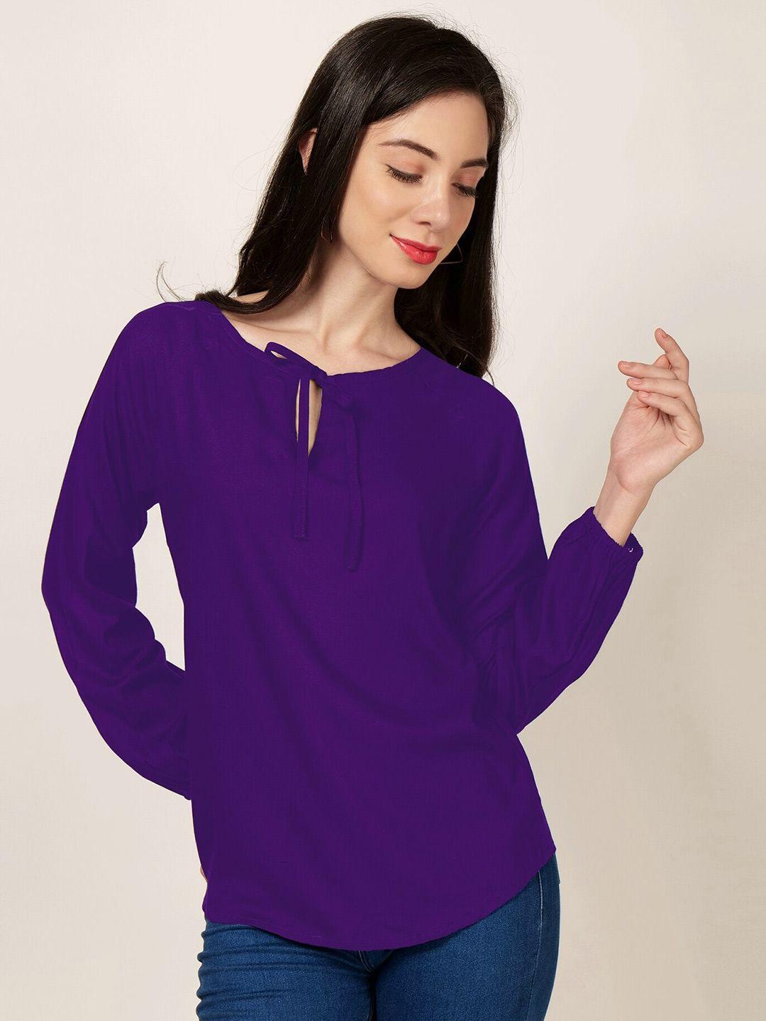 patrorna purple tie-up neck top