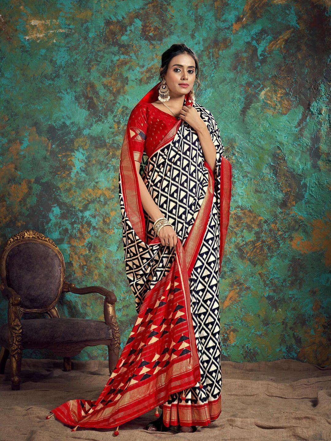 mitera black & black silk blend patola saree