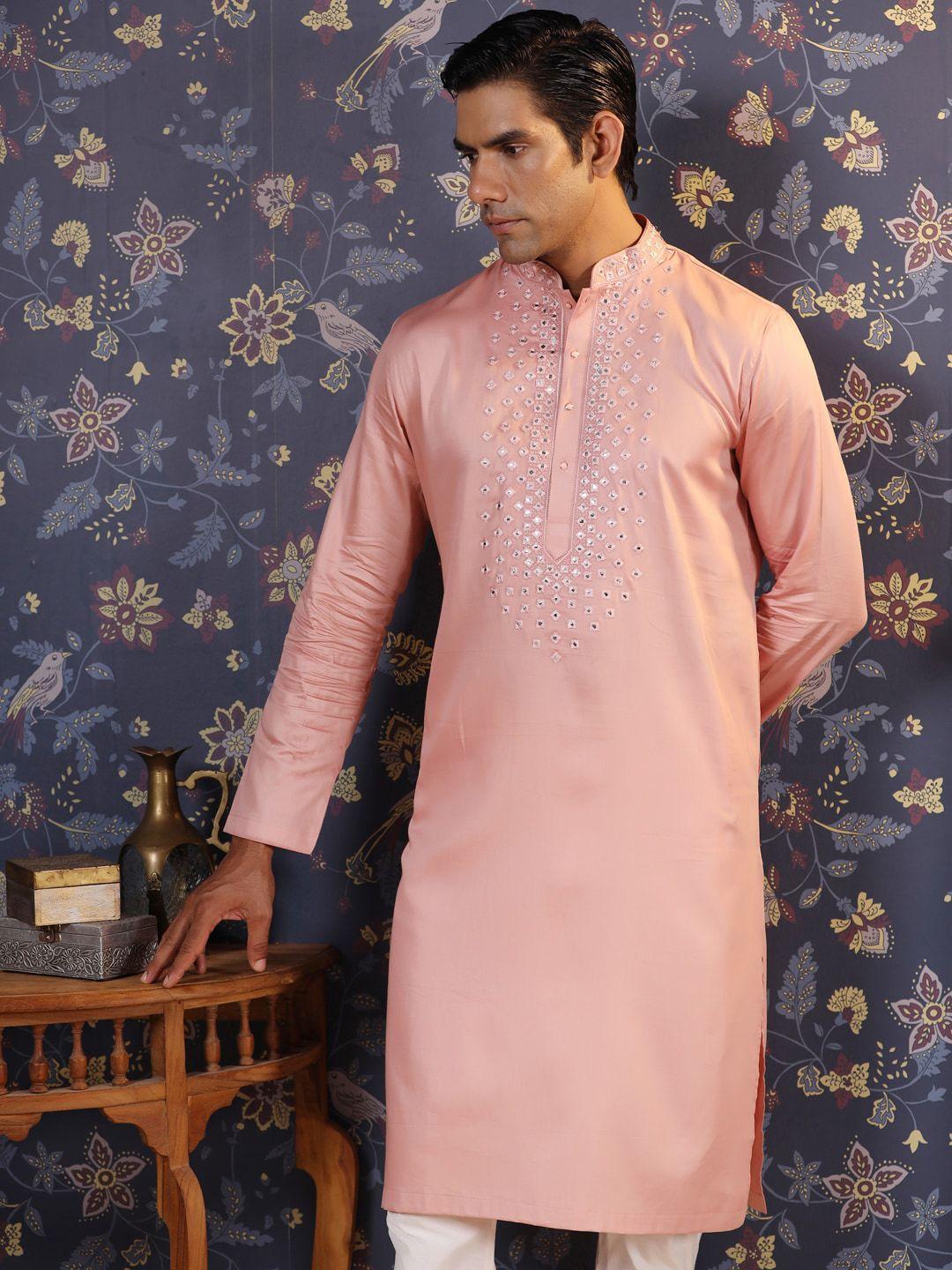 house of pataudi mirror embellished straight kurta with churidar