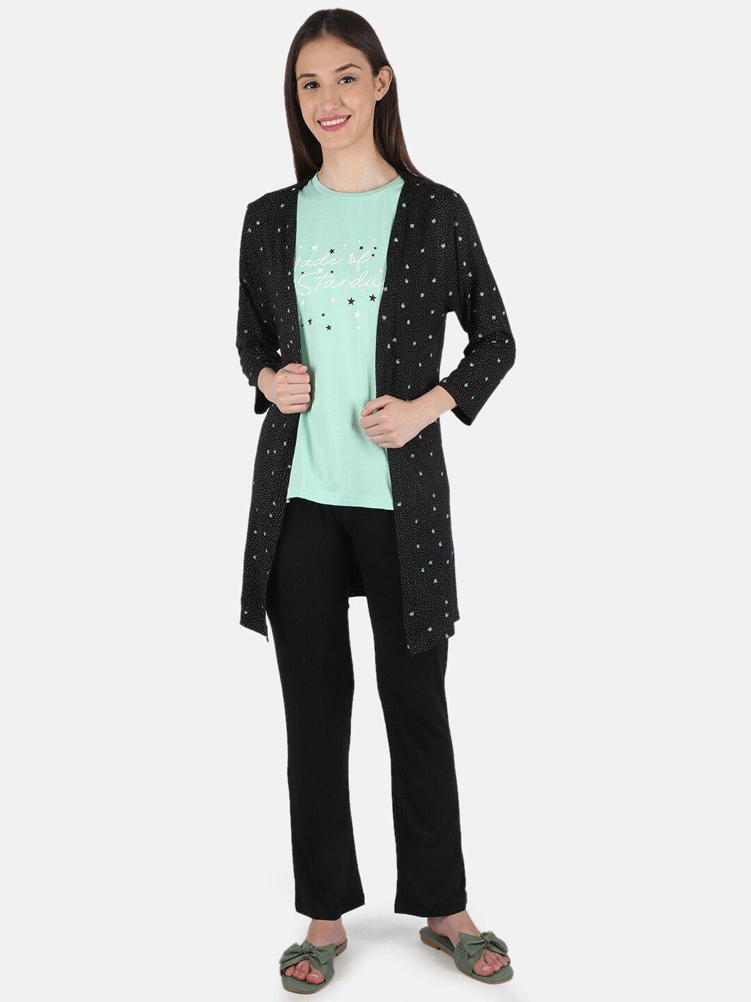 monte carlo printed t-shirt with pyjamas and shrug night suit