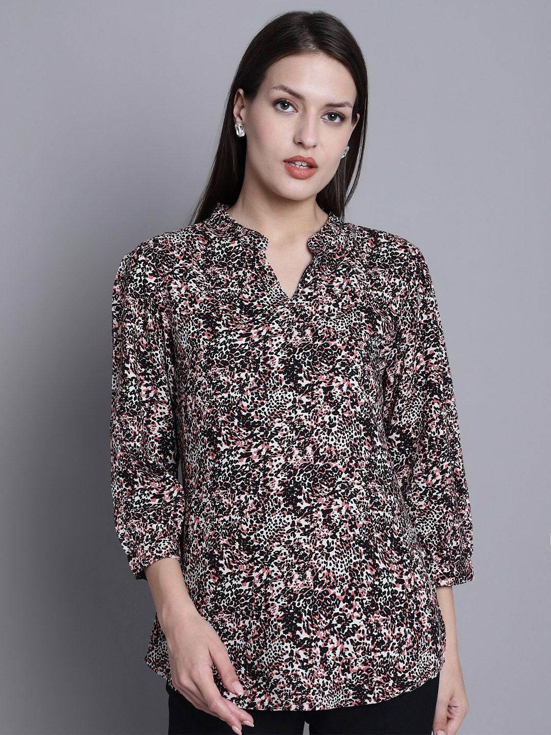 cantabil multicoloured floral print mandarin collar shirt style top