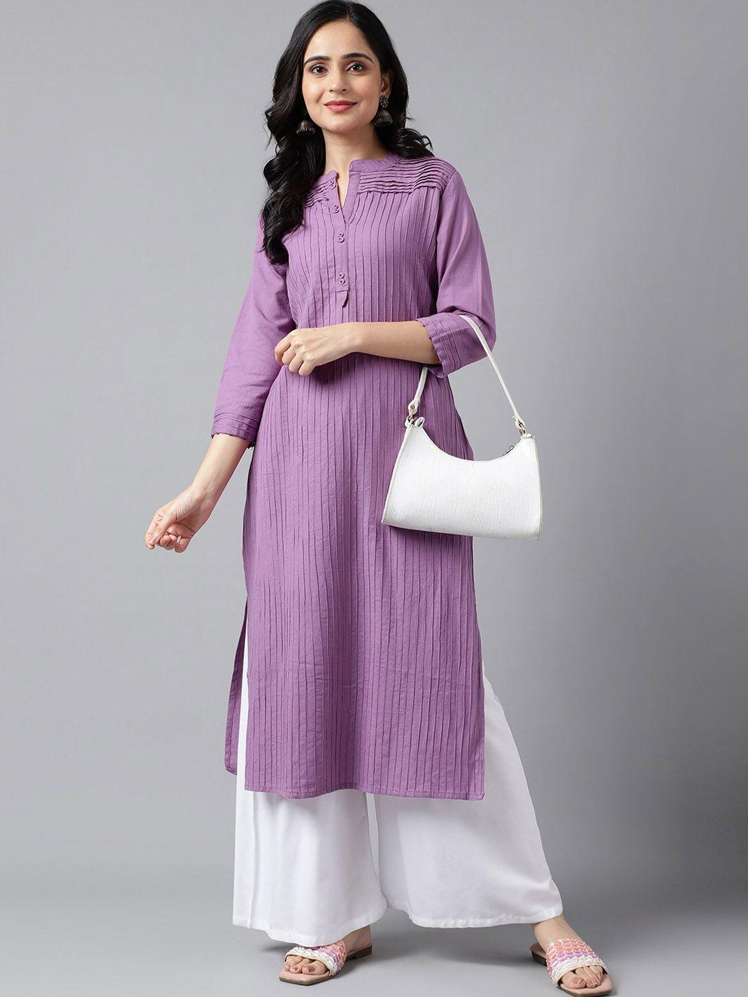 neemiya women lavender striped flared sleeves thread work kurta