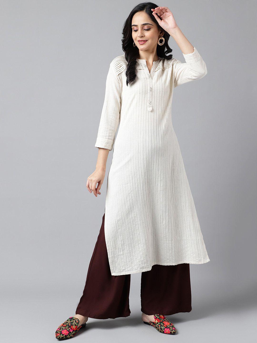 neemiya women white checked thread work kurta