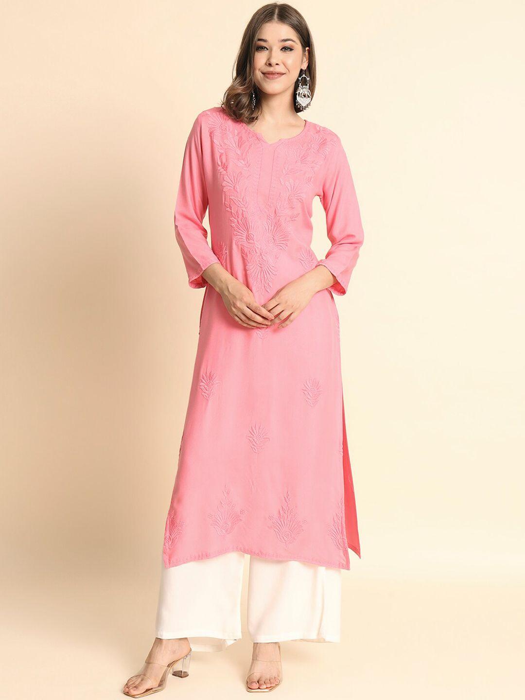 here&now floral embroidered thread work straight kurta