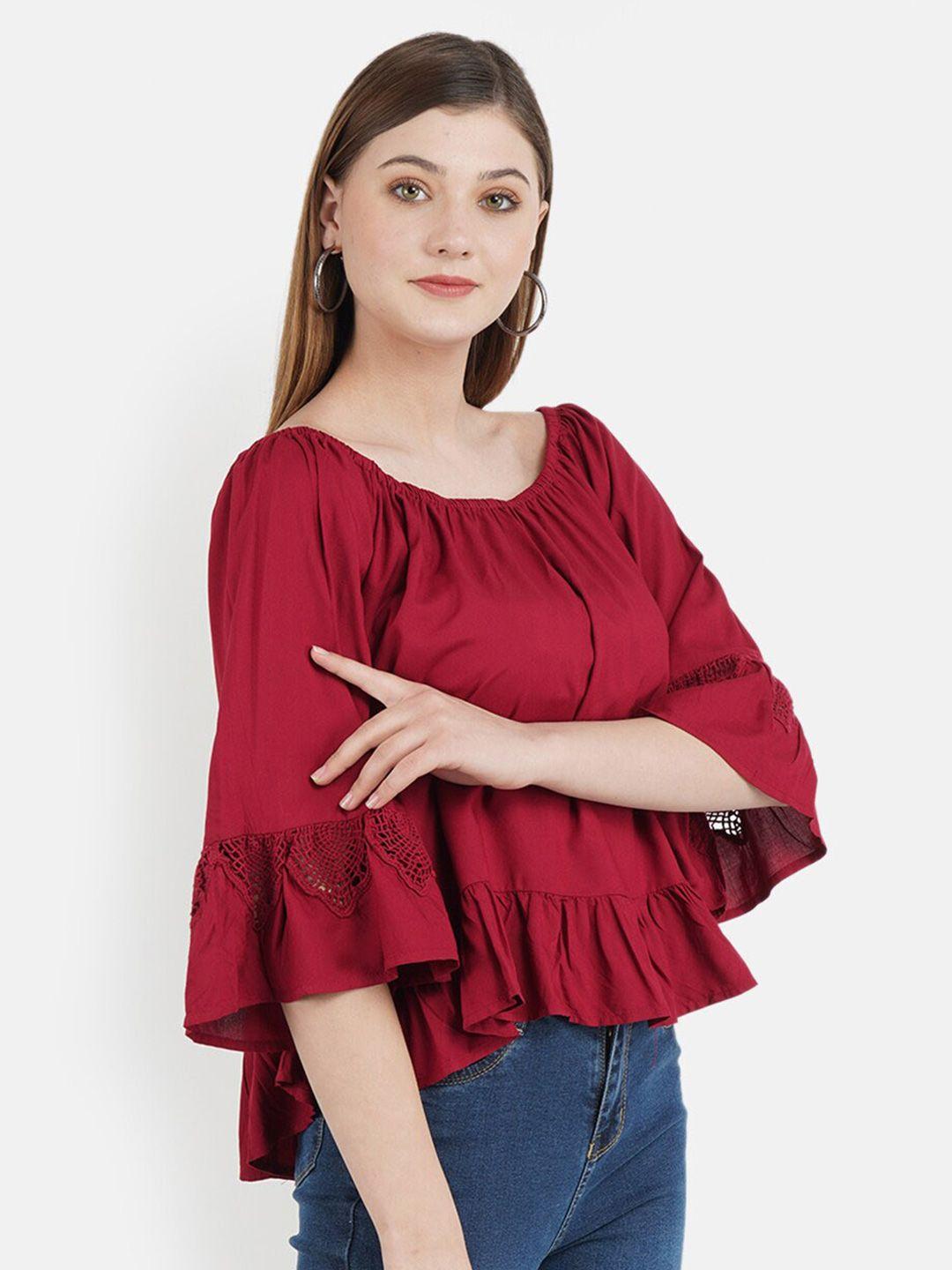 aditi wasan maroon bell sleeve top