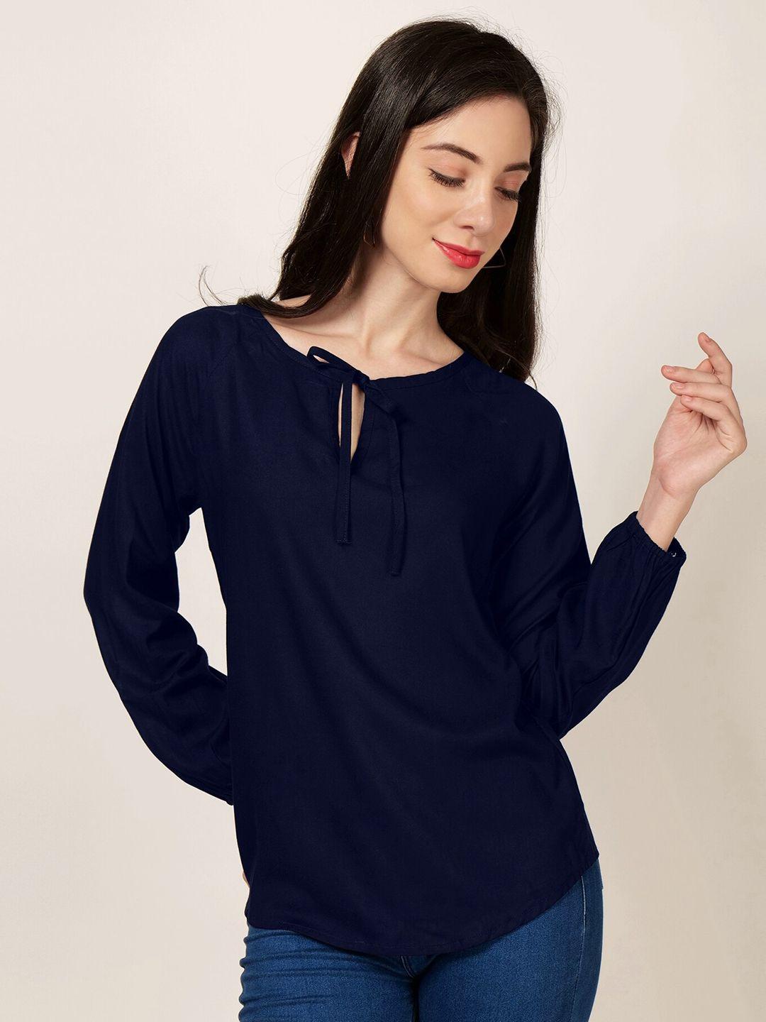 patrorna cotton blend tie-up neck top