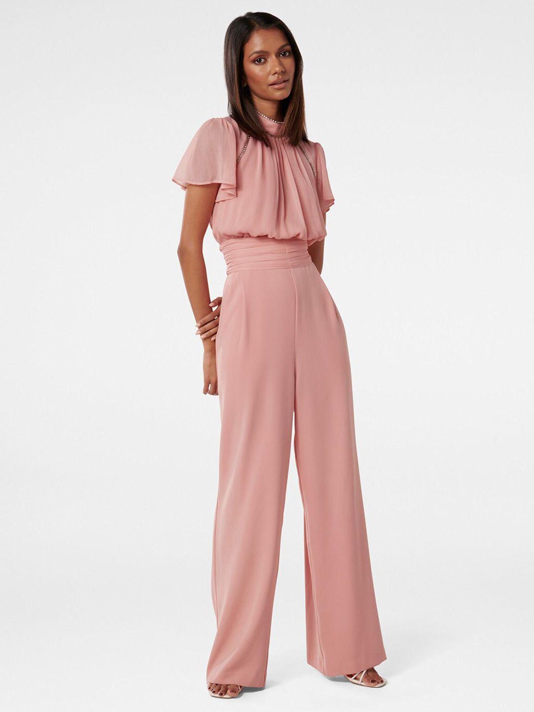 forever new pink halter neck basic jumpsuit with embellished