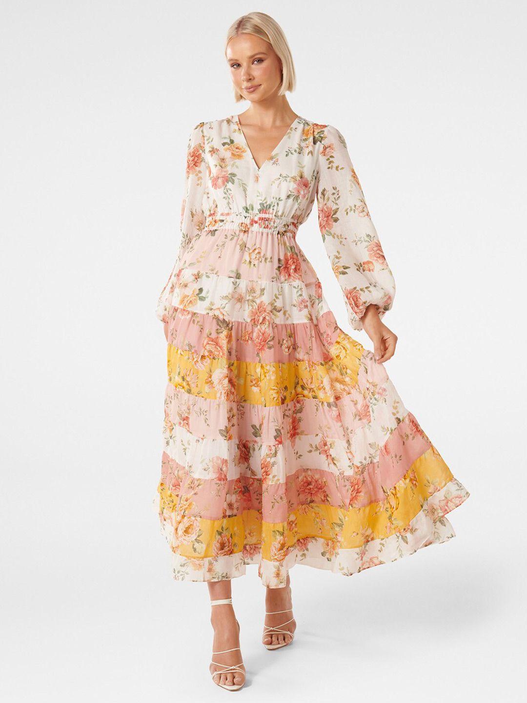 forever new multicoloured floral print puff sleeve maxi dress