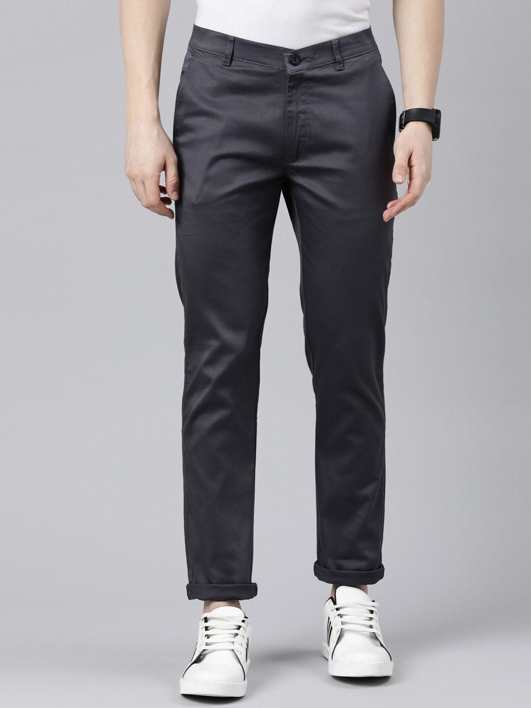 cinocci men mid-rise slim fit cotton trousers