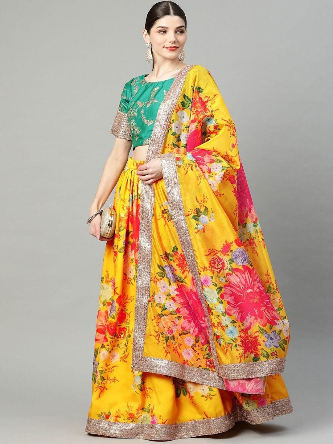 zeel clothing printed semi-stitched lehenga & unstitched blouse with dupatta