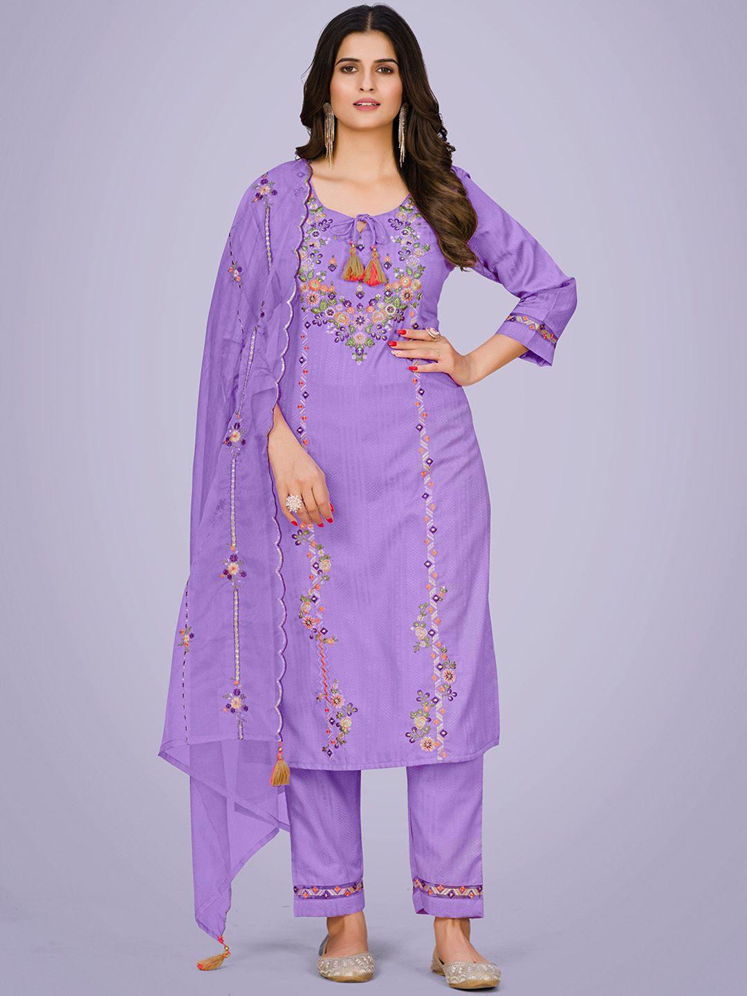 kalini floral embroidered kurta & trousers with dupatta