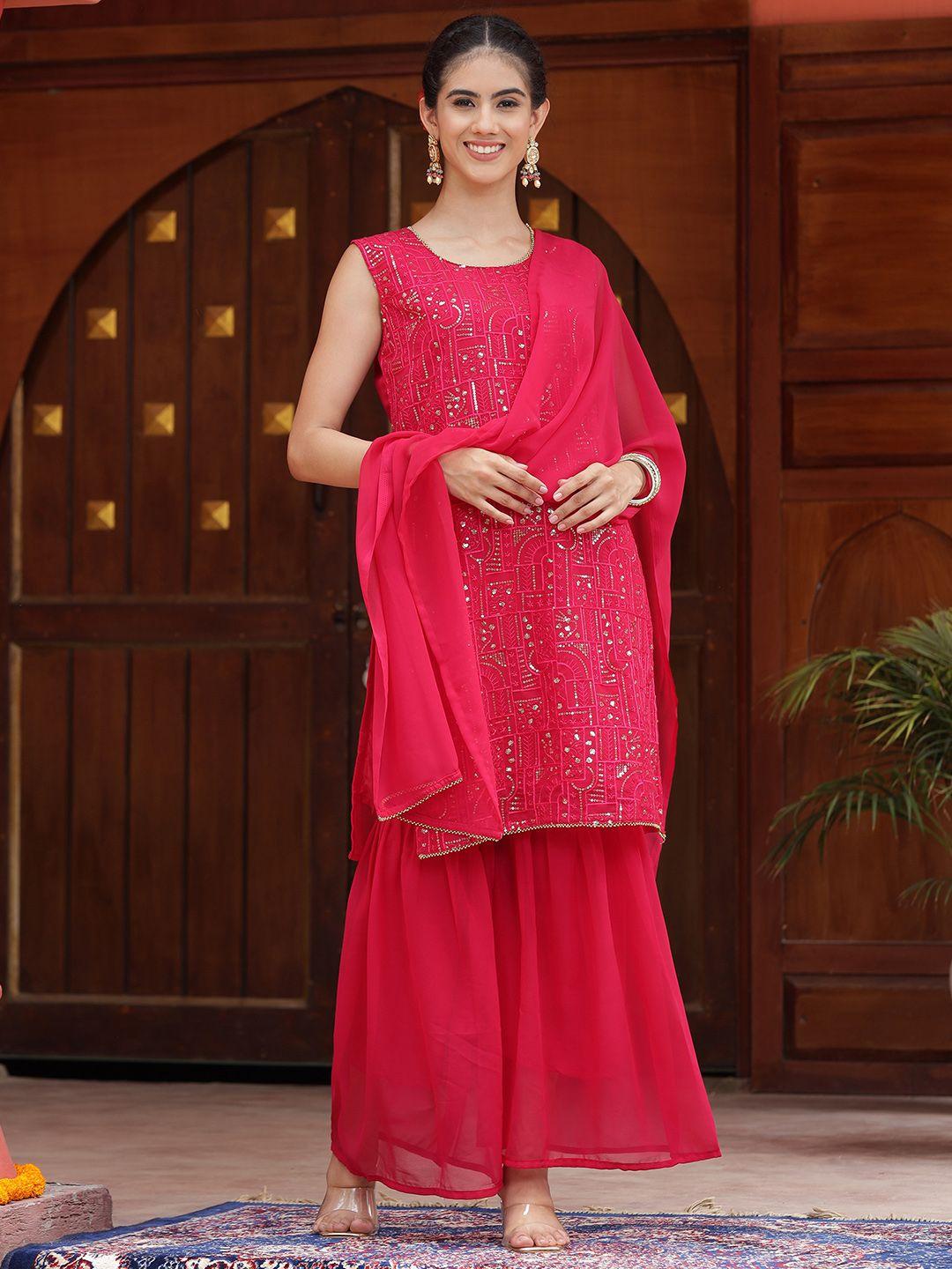 aspora ethnic motifs embroidered regular sequinned kurta & sharara with dupatta