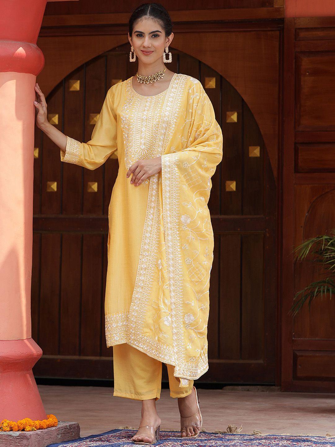 aspora ethnic motifs embroidered regular sequinned kurta & sharara with dupatta