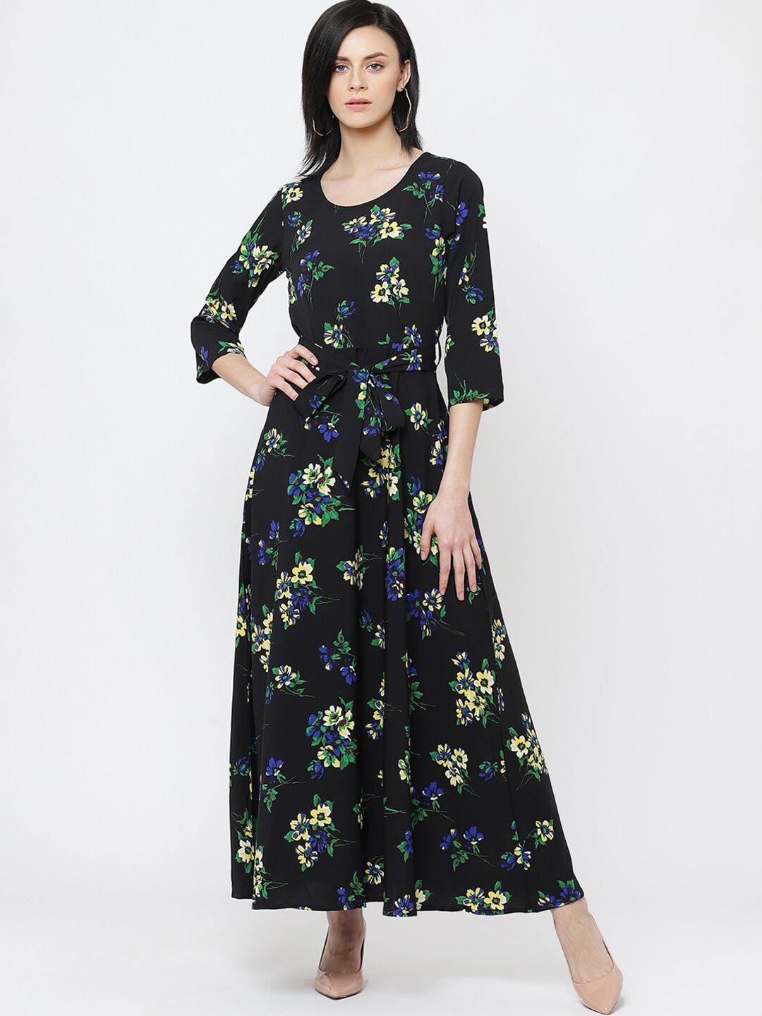 dressberry black floral print crepe maxi dress