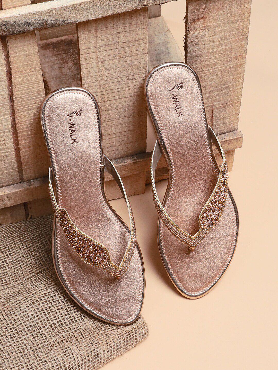 v-walk embellished open toe flats