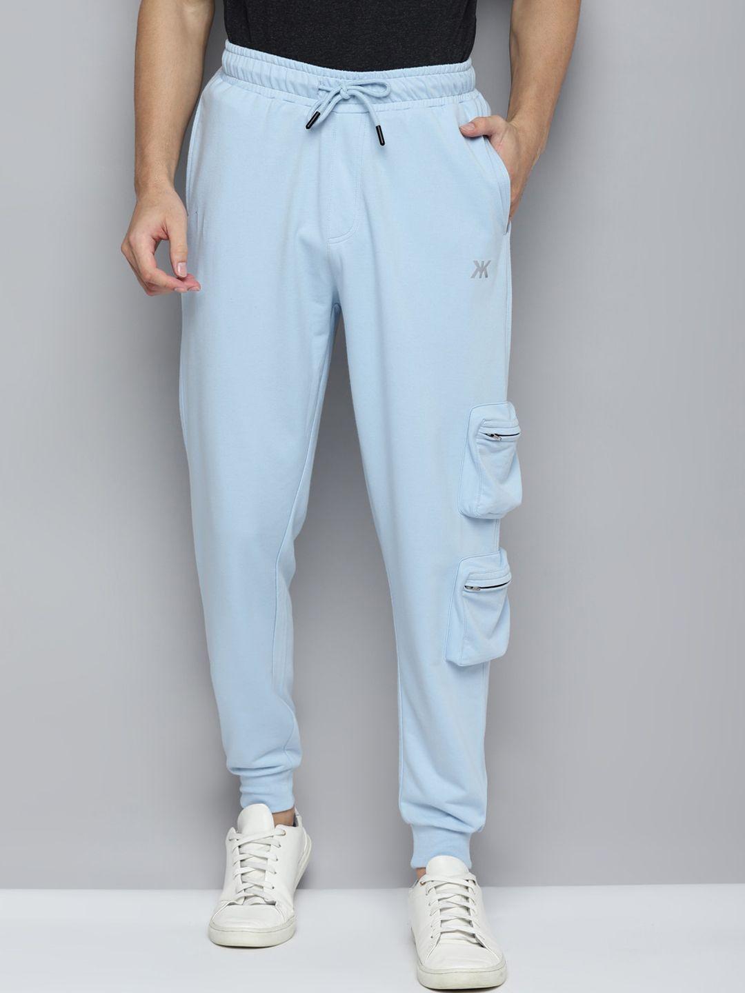 kook n keech men turquoise blue mid rise cotton joggers