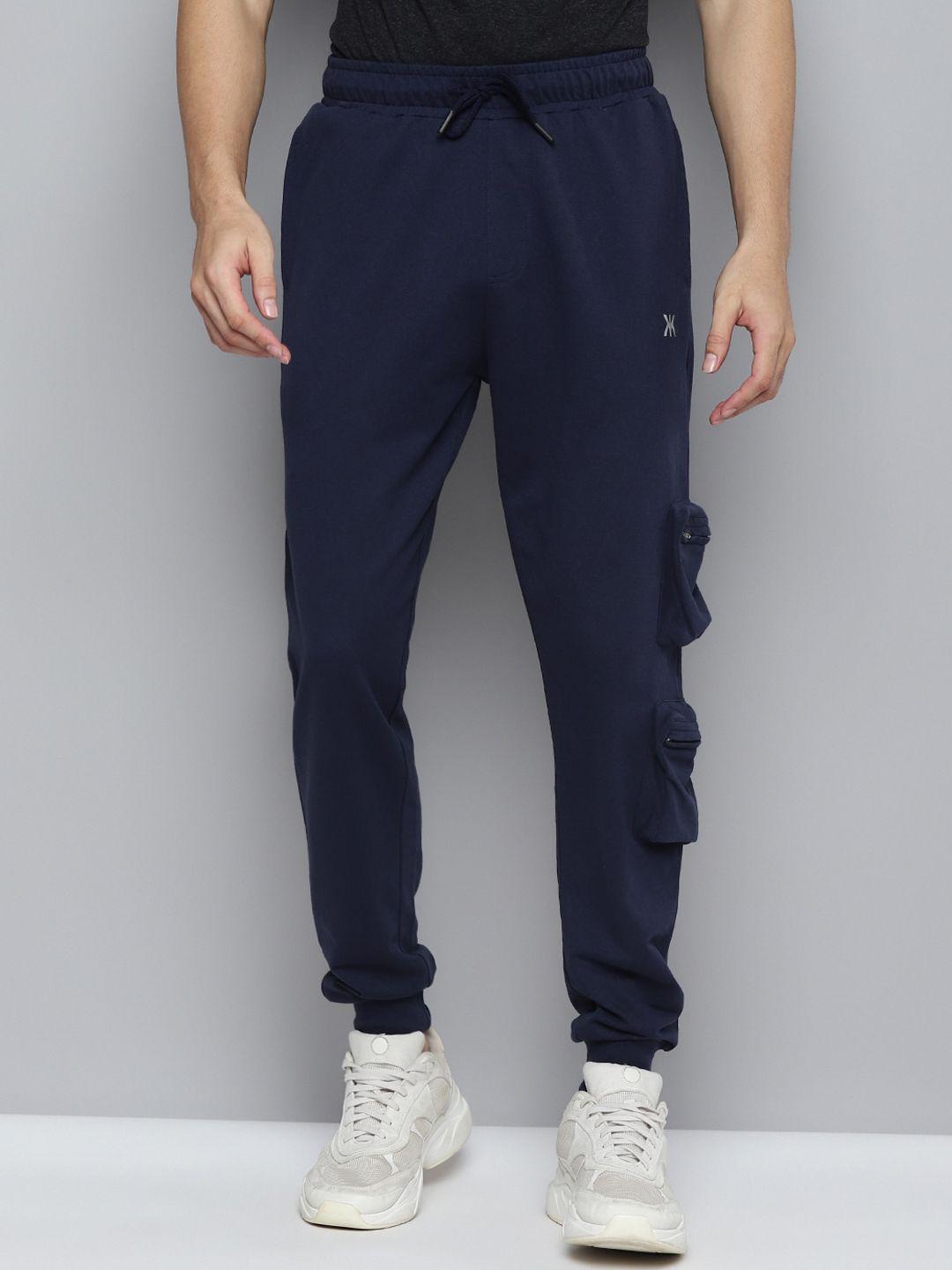 kook n keech navy blue men mid-rise cargo joggers