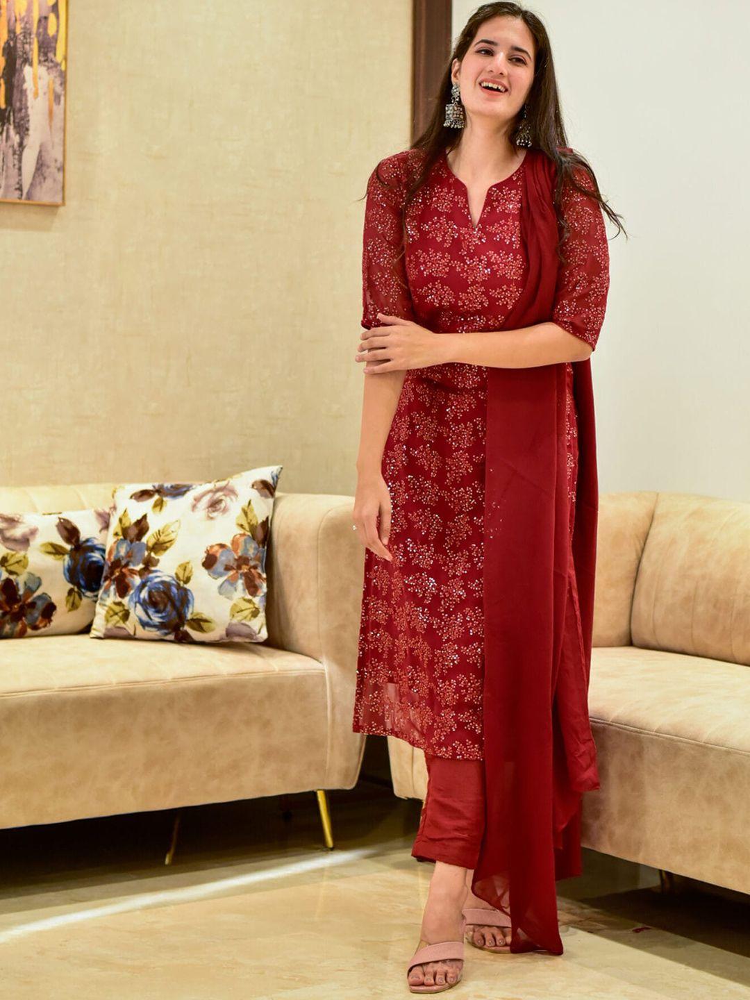 estela floral printed round neck regular kurta with trousers & dupatta