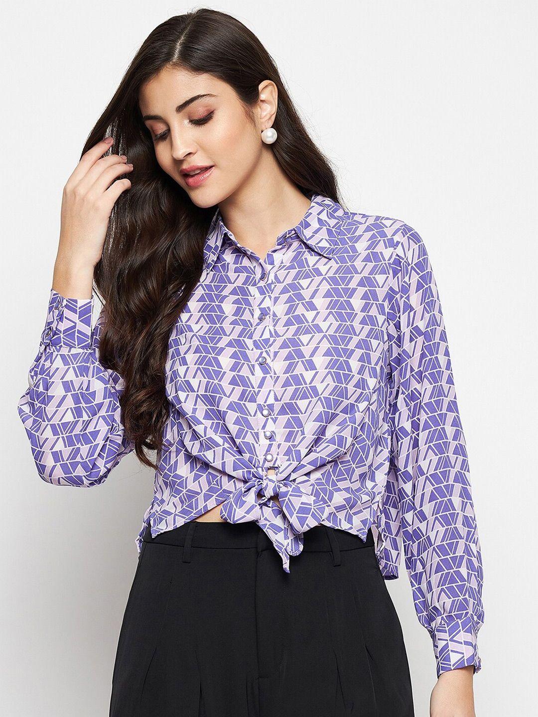 madame geometric printed tie-ups opaque casual shirt