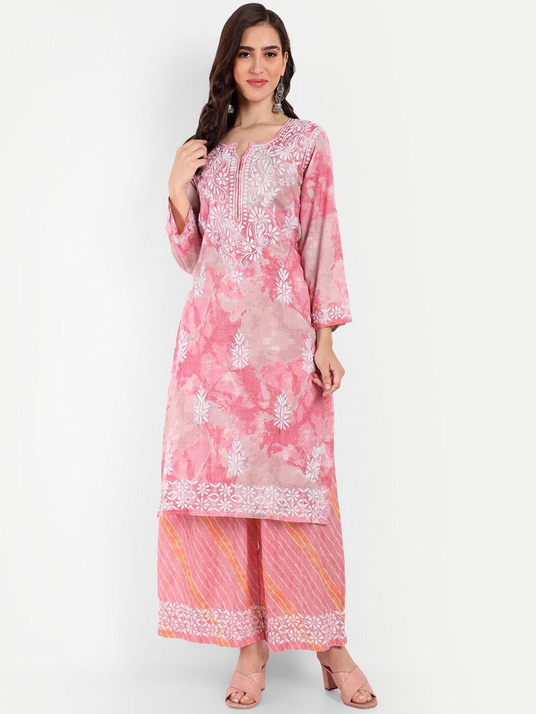 indiankala4u floral embroidered regular chikankari kurta with palazzos