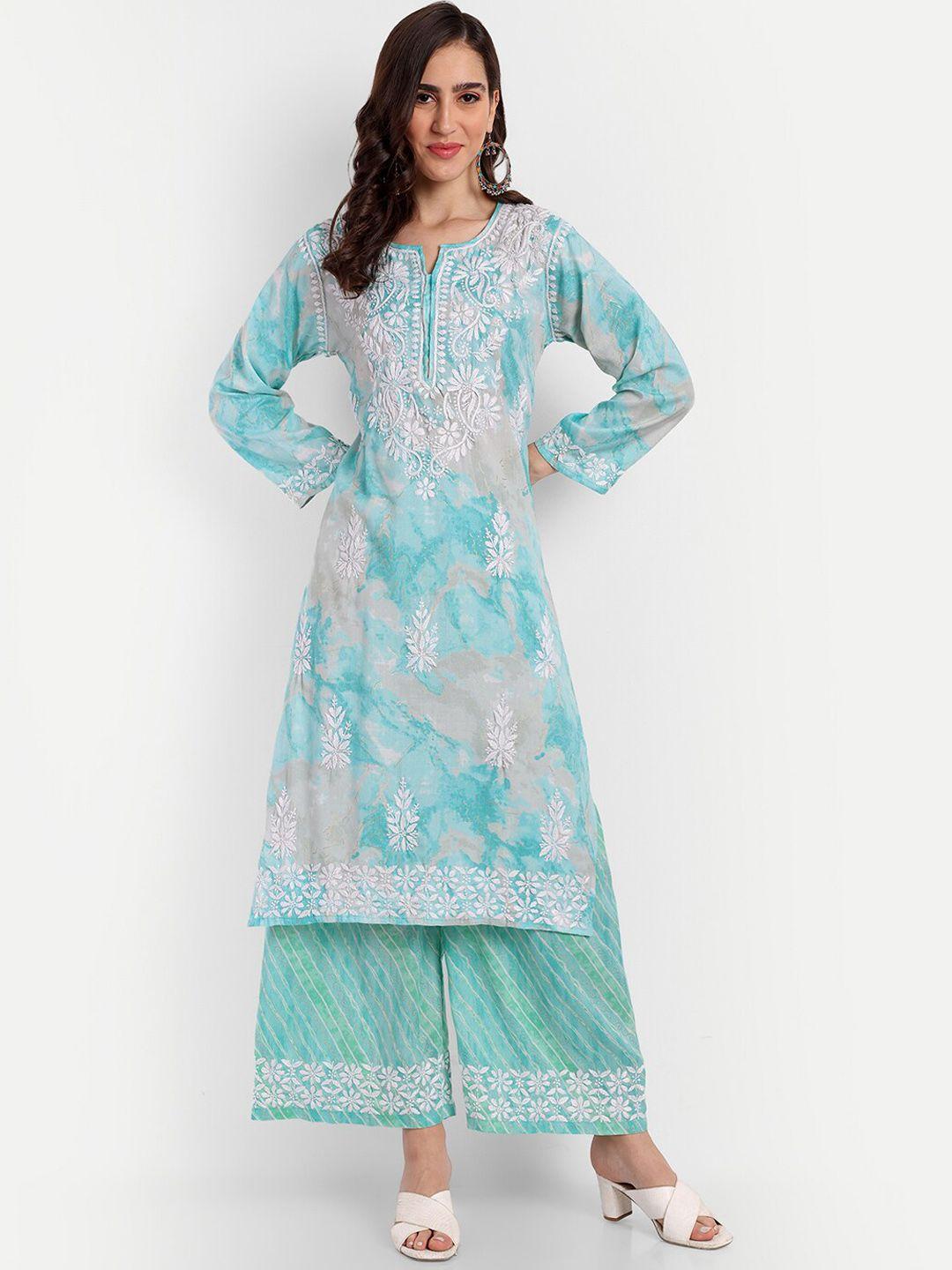 indiankala4u floral embroidered regular chikankari kurta with palazzos