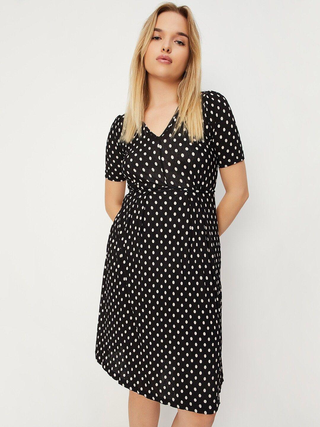 max polka dot printed v-neck dress