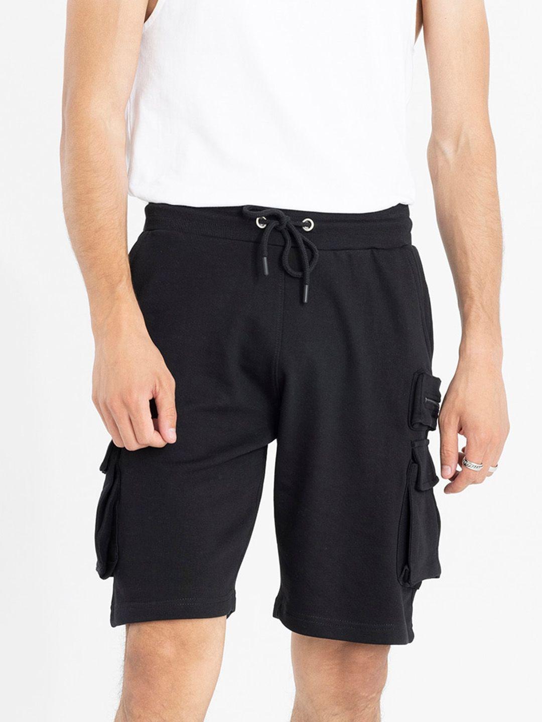 snitch black men mid rise slim fit cargo shorts