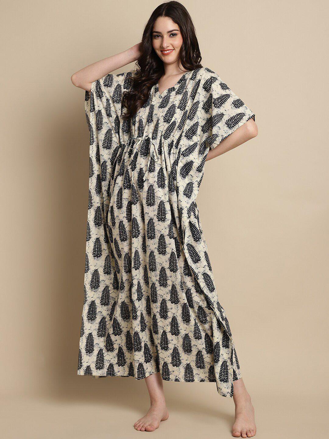 boston club floral printed pure cotton kaftan nightdress