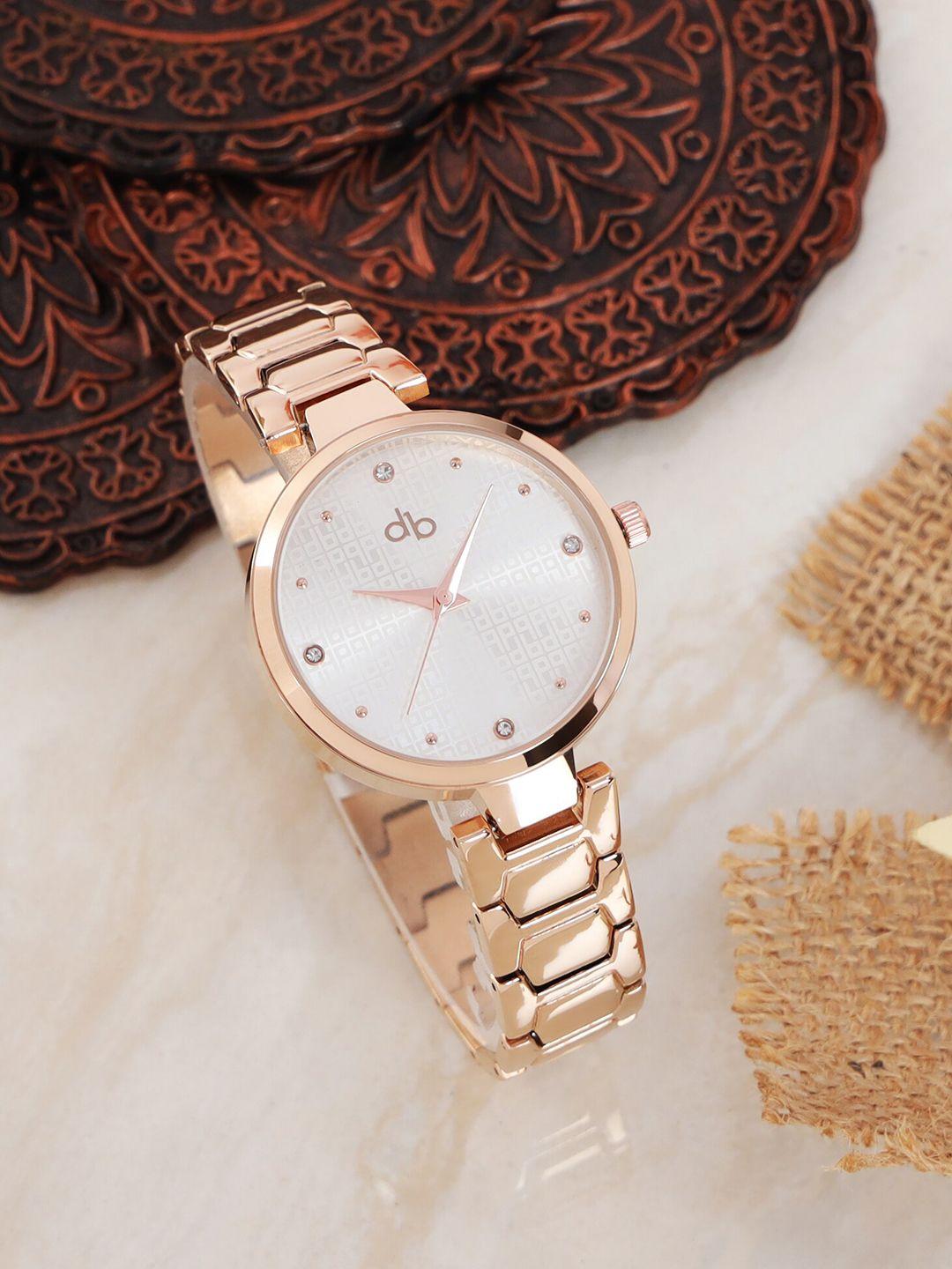 dressberry women brass embellished dial & bracelet style straps analogue watch db_ss21_3f