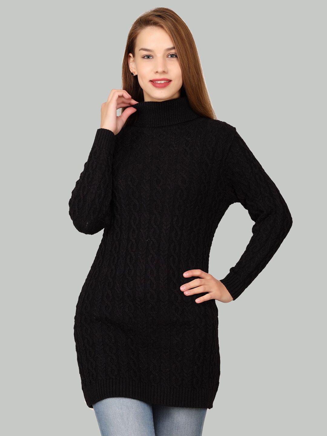 la-vita self design turtle neck woollen longline pullover sweater