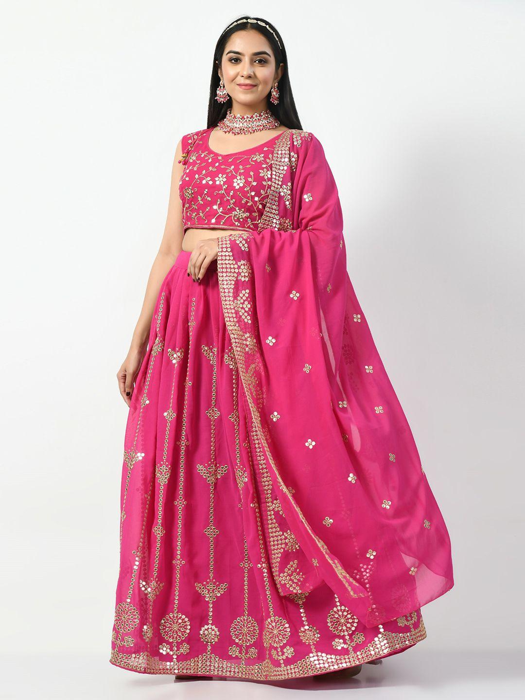 angroop embellished mirror work semi-stitched lehenga & unstitched blouse with dupatta