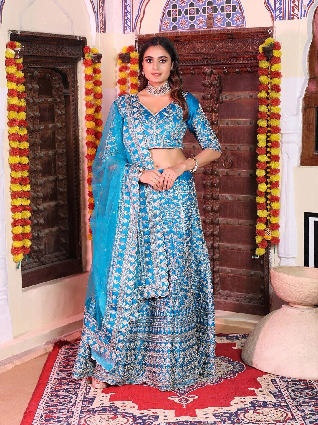 phenav embroidered semi-stitched lehenga & blouse with dupatta