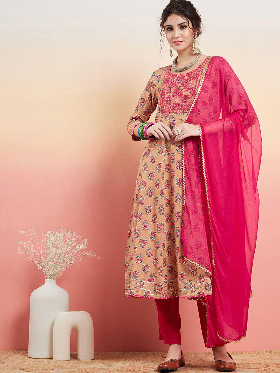 sangria ethnic motifs printed a-line kurta with trousers & dupatta